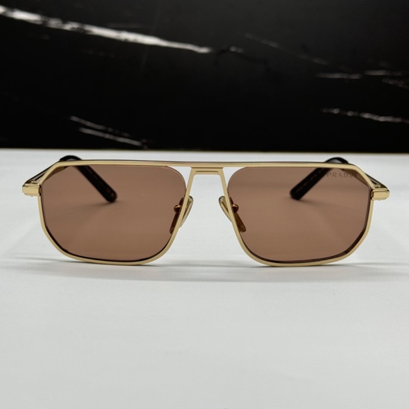NEW PR A53S VAF10D PRADA GOLD BROWN PILOT SPR A53 VAF10D MEN SUNGLASSES - Picture 4 of 12